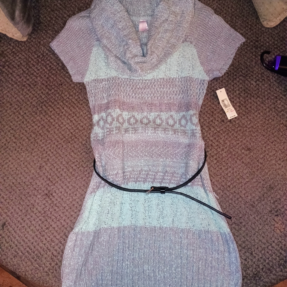 No Boundaries Gray and Blue Knit Mini Dress
